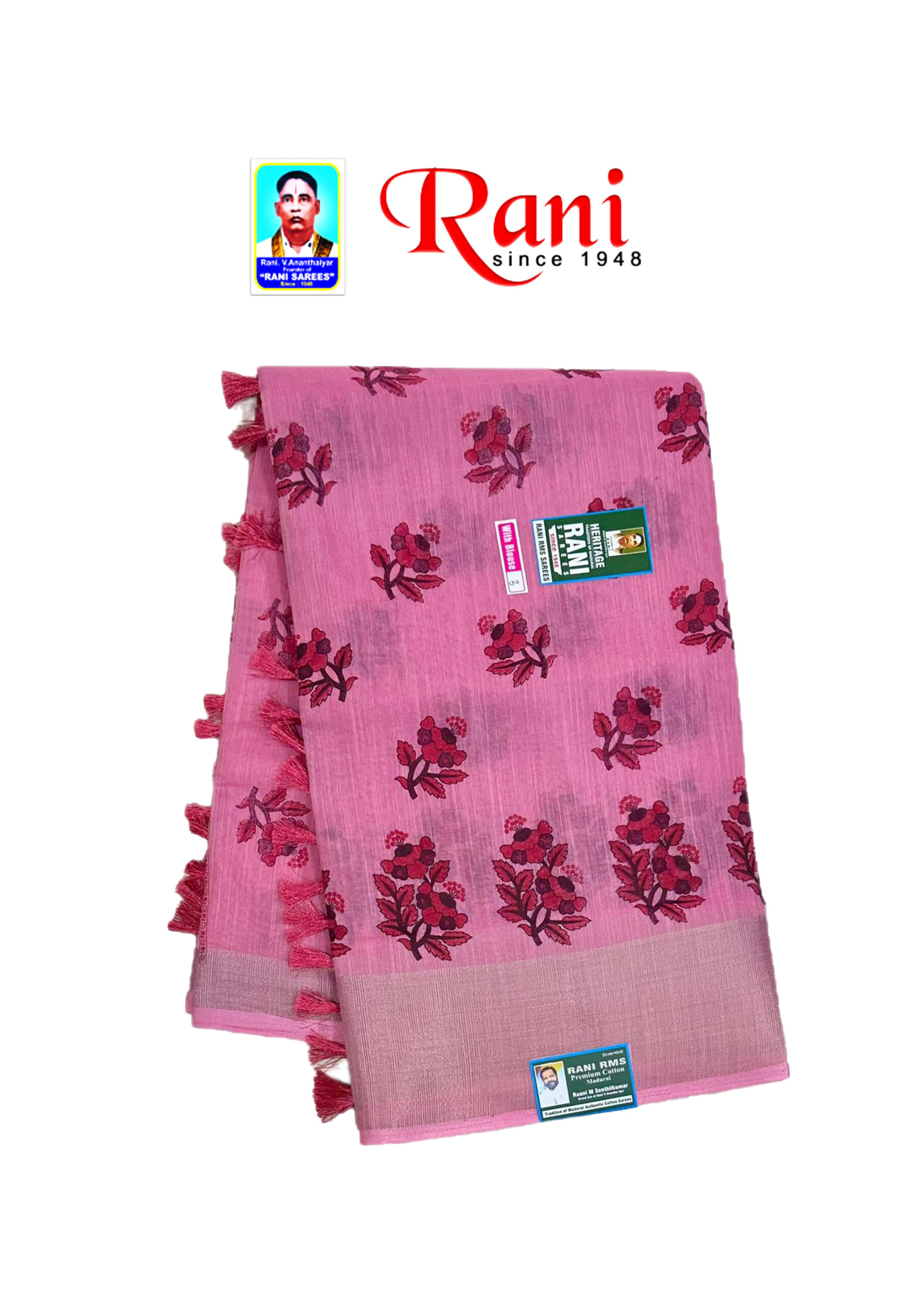 fancy sarees 4 Fancy Cotton sarees in pink color made by rani rms.